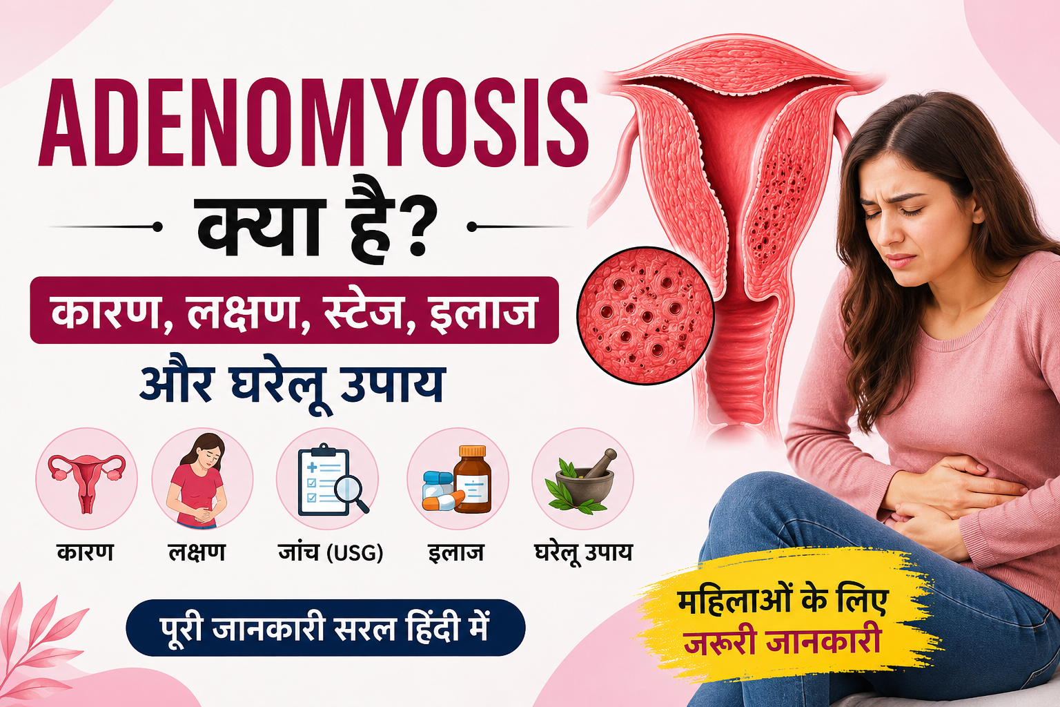 Adenomyosis in Hindi | कारण, लक्षण, इलाज, स्टेज, USG और घरेलू उपाय